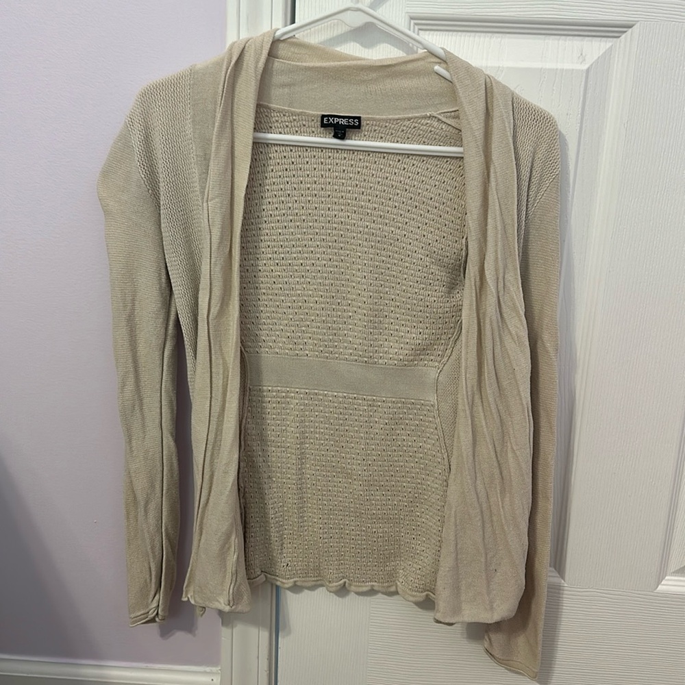Express Open-Front Cream Lightweight Knit Cardigan